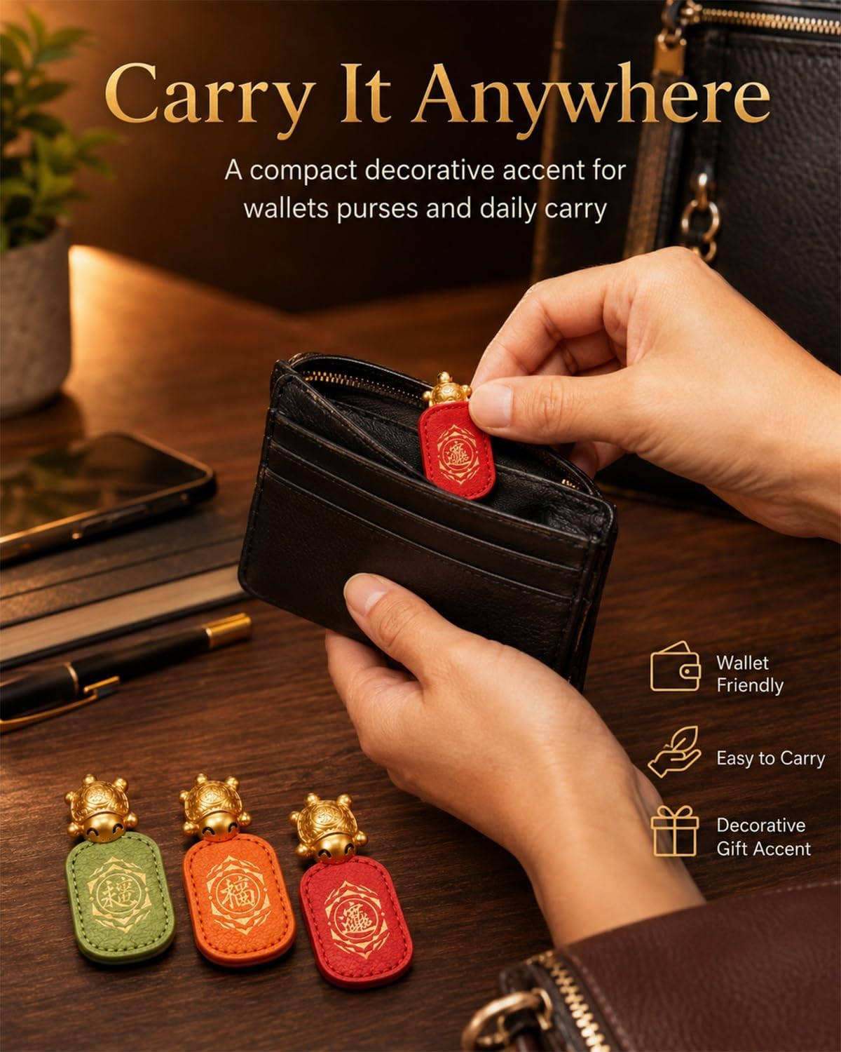 Gold Turtle Wallet Charm