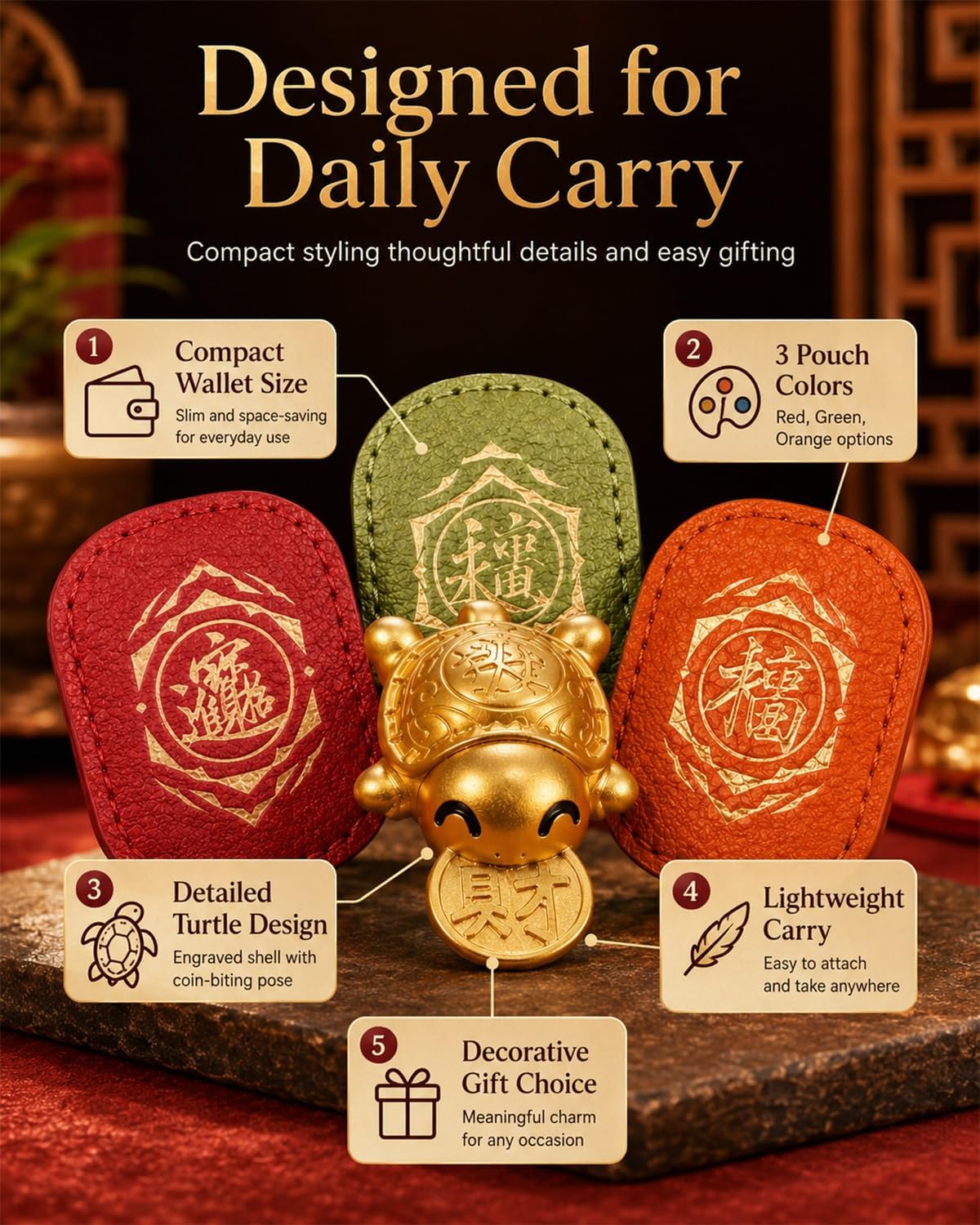 Gold Turtle Wallet Charm