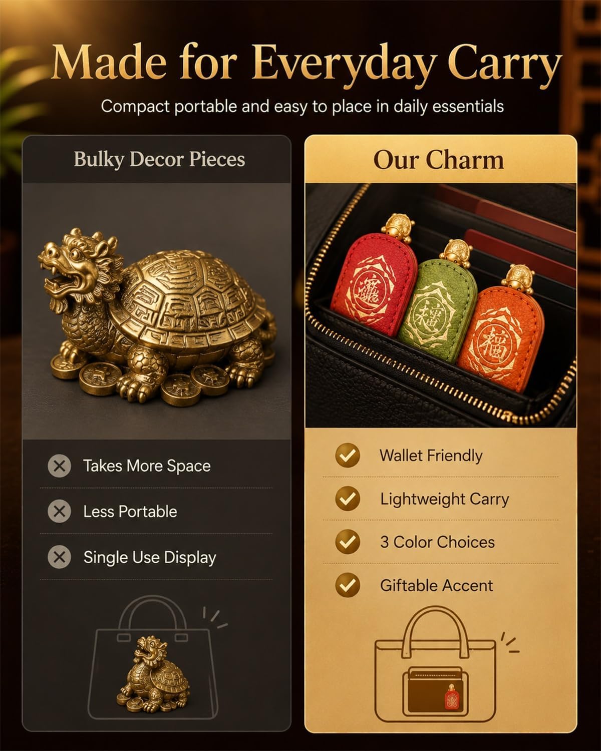Gold Turtle Wallet Charm