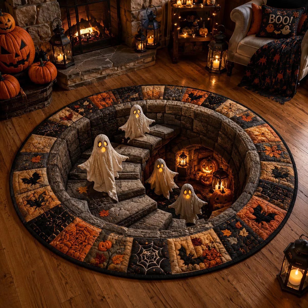 Haunted Stairway Halloween Rug