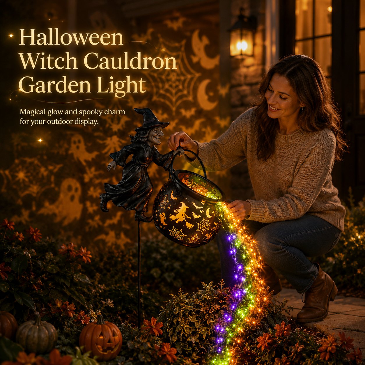 Lighted Witch Cauldron Stake