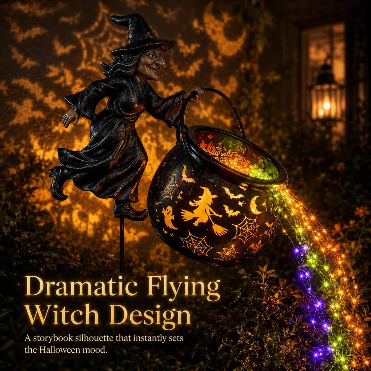 Lighted Witch Cauldron Stake