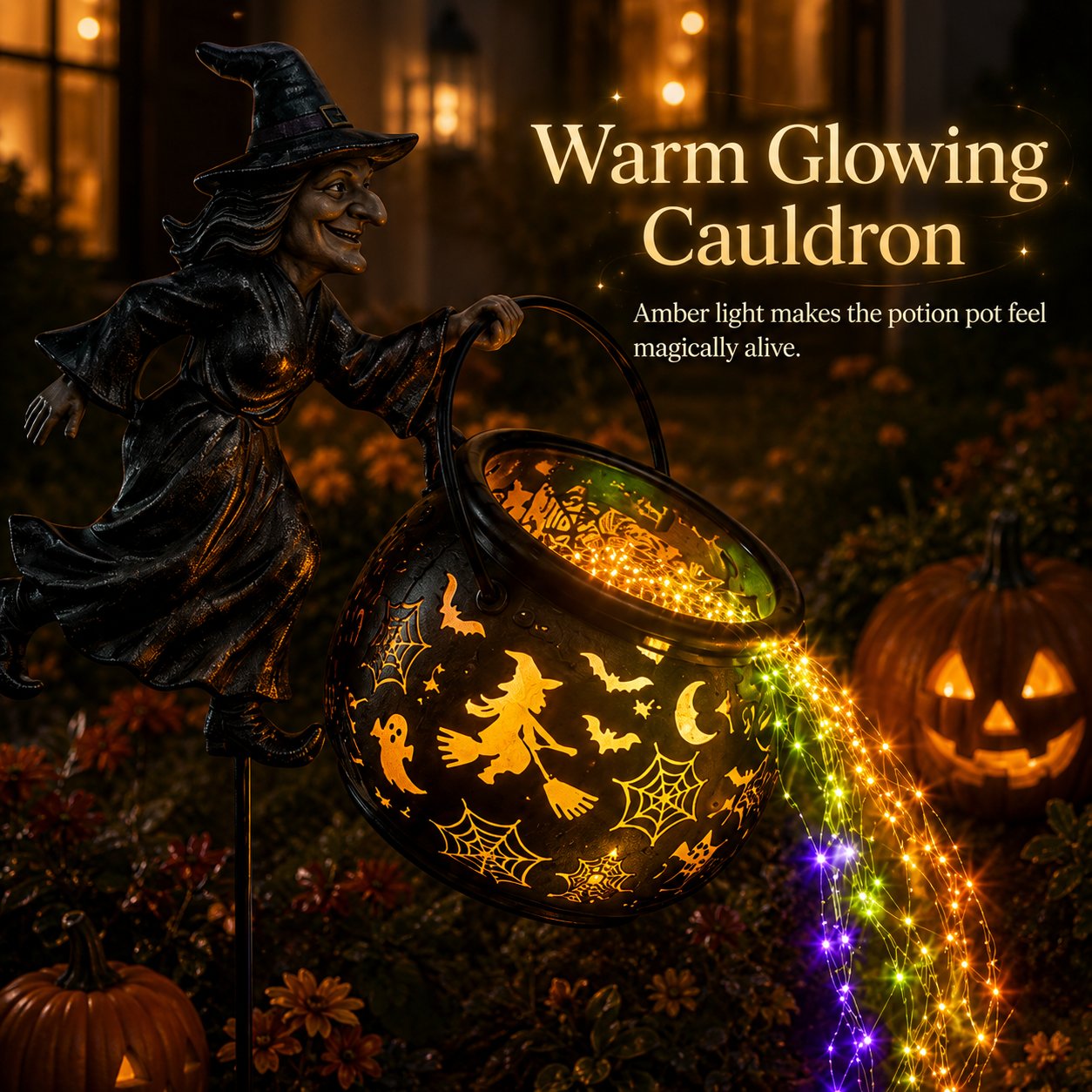 Lighted Witch Cauldron Stake
