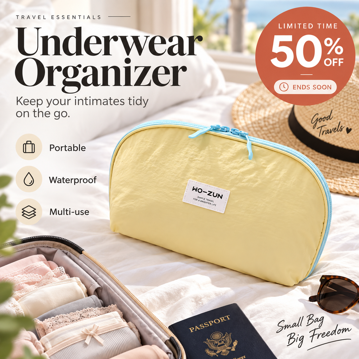 Special Price Portable Underwear Travel Organizer Separate Storage for Bras, Panties & Socks