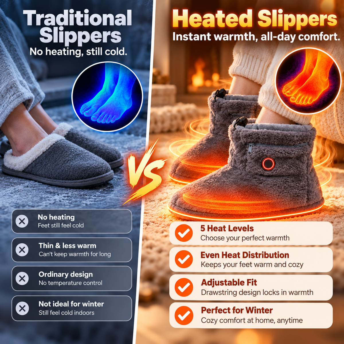 Heated Plush Slipper Boots Cozy Warm Indoor Winter Slippers