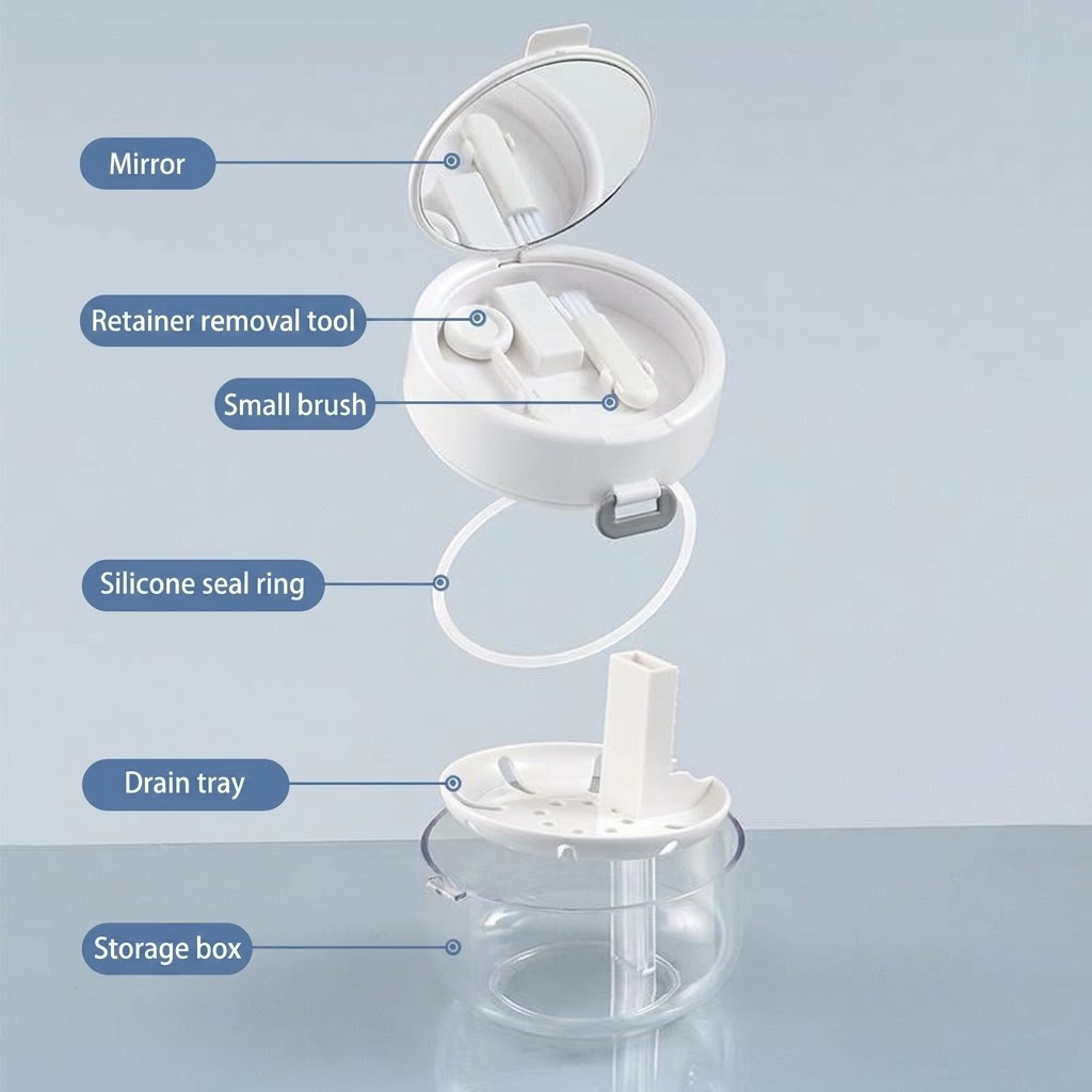 Retainer & Denture Cleaner Case with Drain Tray